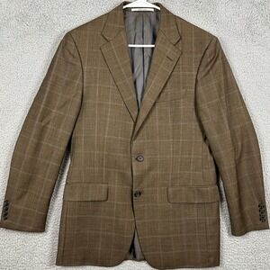 Hickey Freeman Worsted Wool Blazer Sport Coat Mens 38R Brown Windowpane Check